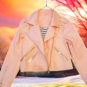 Bubblegum Pink Faux Leather Moto Jacket Size S